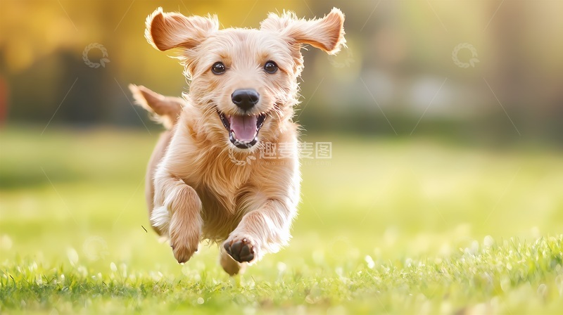 高清大图下载【趣麦麦图】金毛犬奔跑草地欢乐瞬间