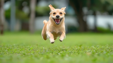 奔跑欢乐小狗草地风光摄影图