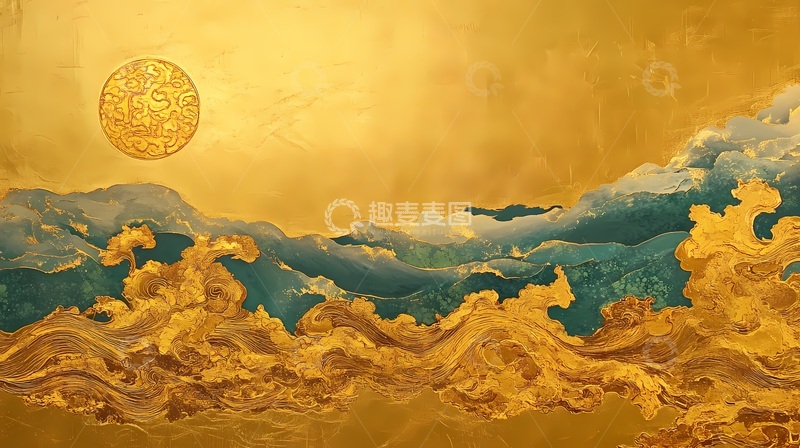 高清大图下载【趣麦麦图】金碧山水画风光装饰画