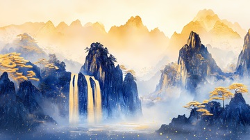 山水画风光国画瀑布山景