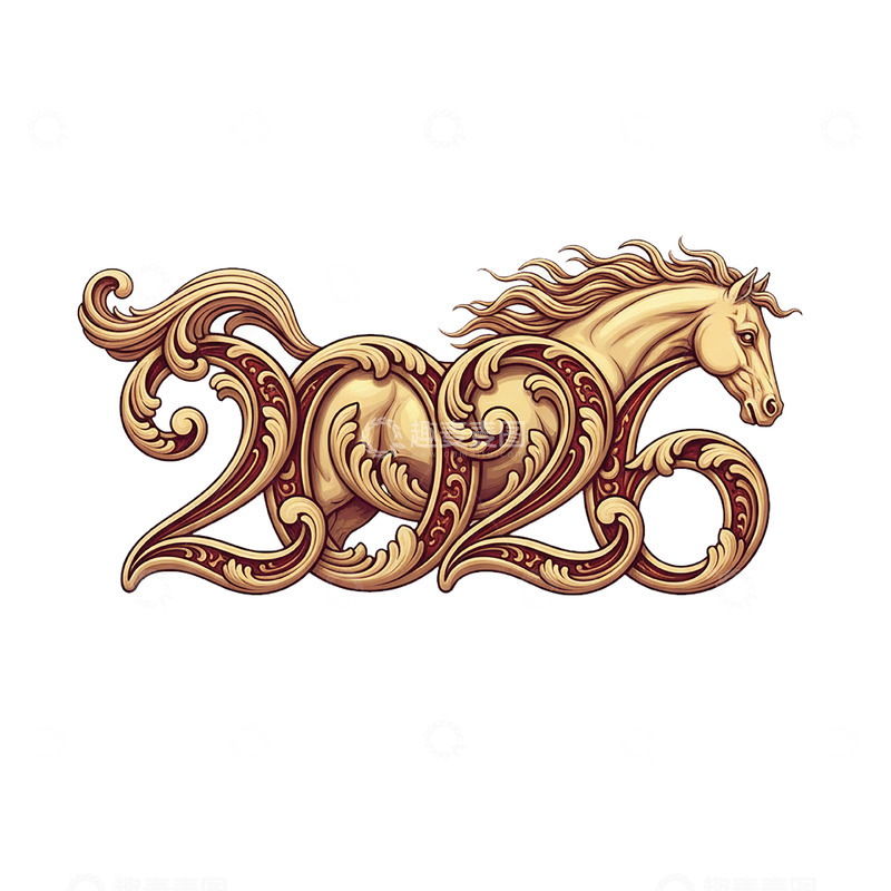 高清大图下载【趣麦麦图】2026艺术字马年12