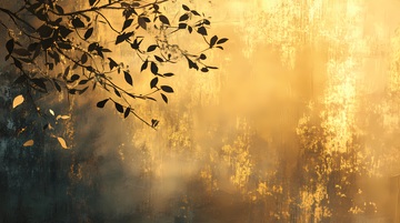 晨雾树叶光影梦幻背景