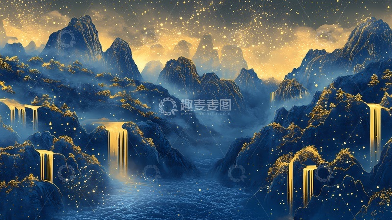 高清大图下载【趣麦麦图】梦幻山水夜景艺术插画