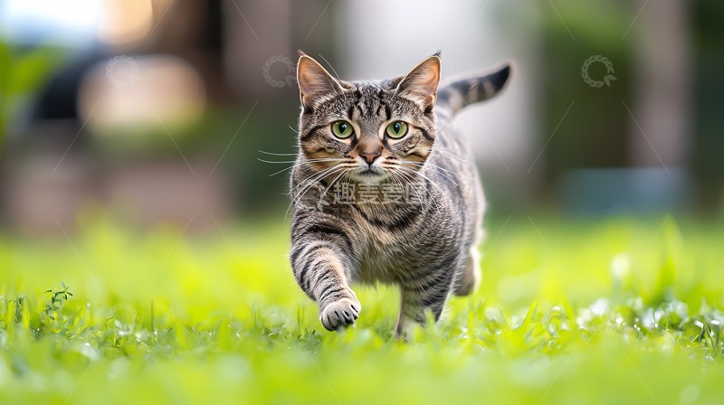 高清大图下载【趣麦麦图】猫咪奔跑草地特写