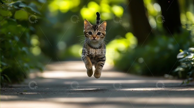 高清大图下载【趣麦麦图】森林小猫跳跃自然风光摄影
