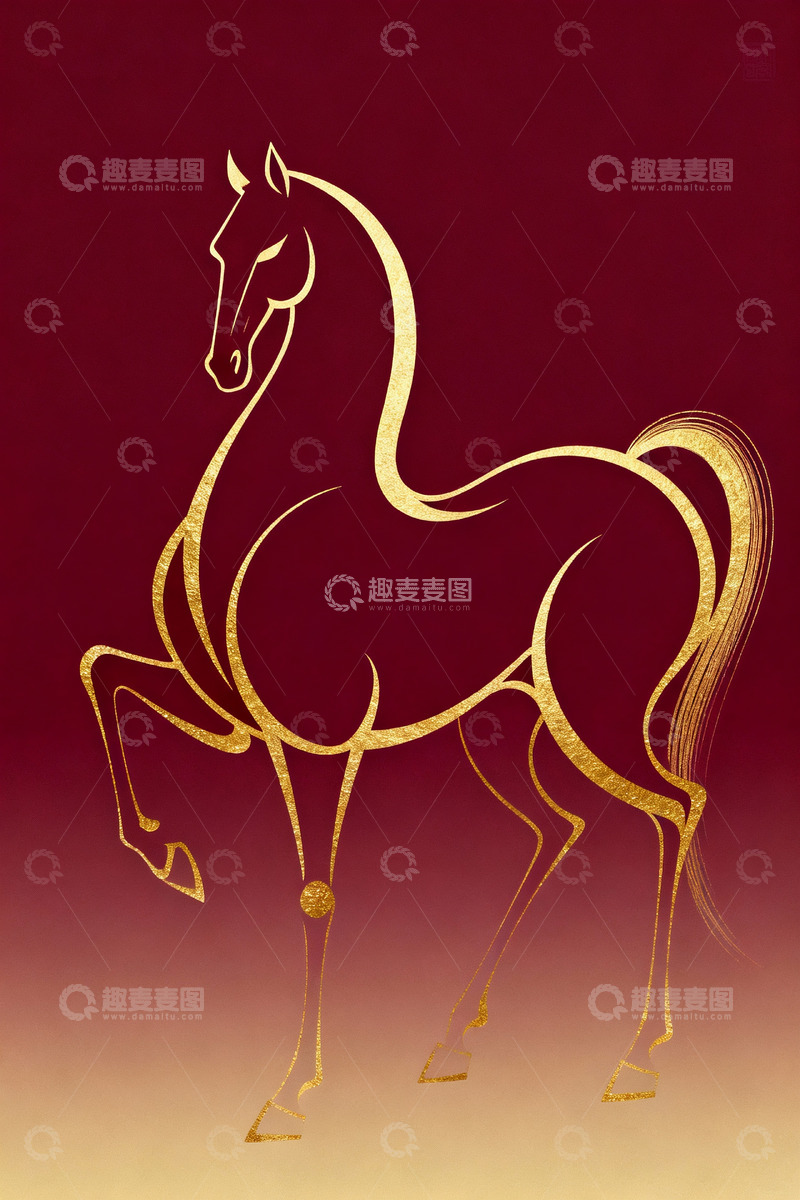 高清大图下载【趣麦麦图】骏马线描插画壁纸