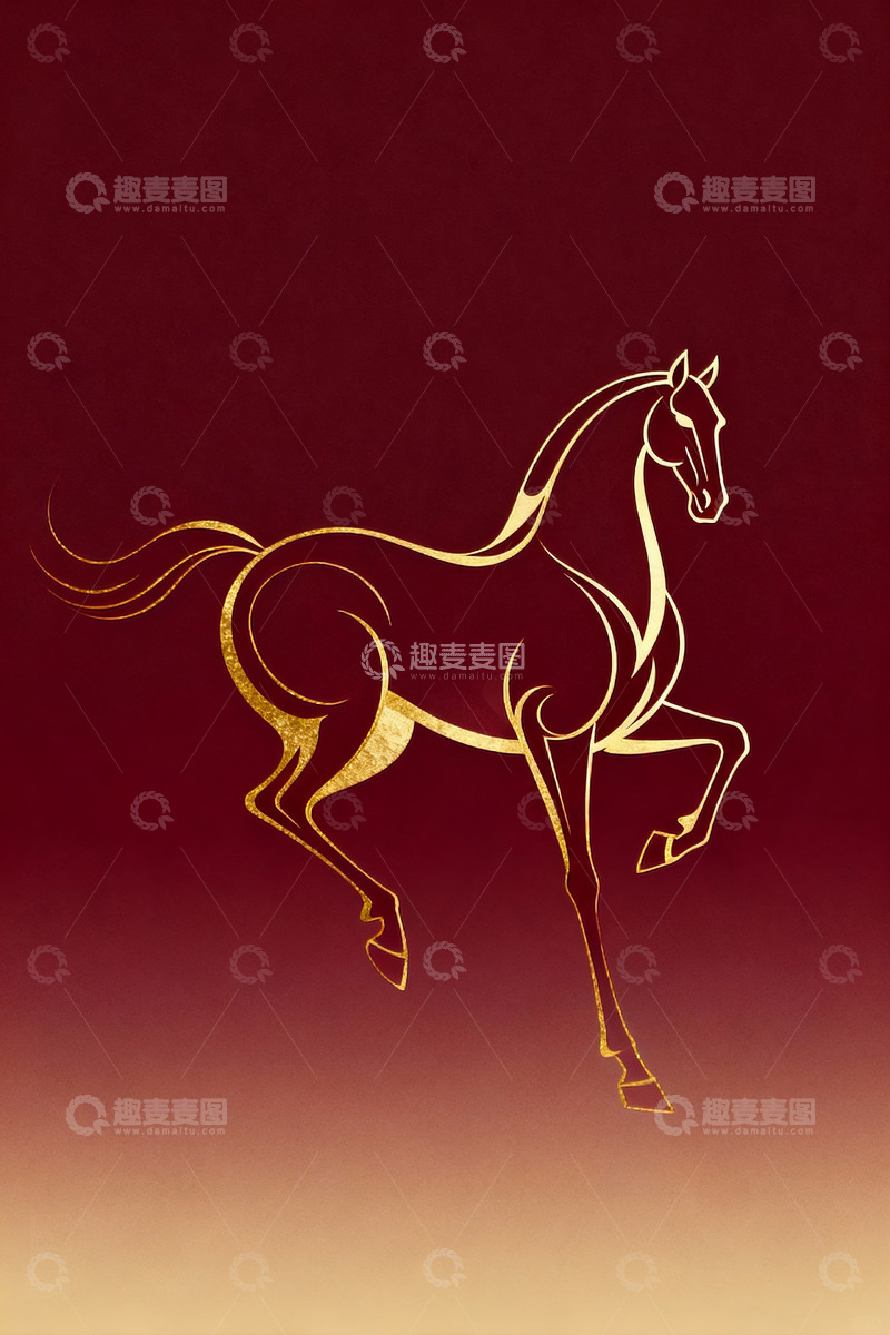 高清大图下载【趣麦麦图】骏马线描插画