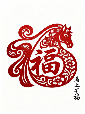 马年创意剪纸福字