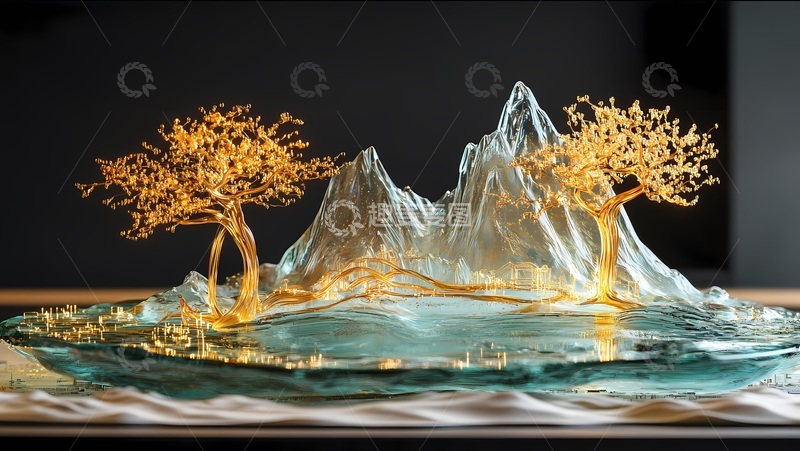 高清大图下载【趣麦麦图】琉璃山水树景艺术摆件
