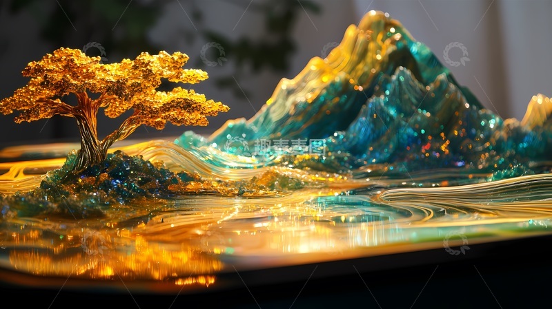 高清大图下载【趣麦麦图】金树山水艺术摆件