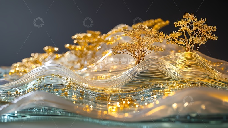 高清大图下载【趣麦麦图】金光波浪艺术装置