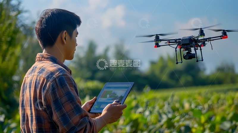高清大图下载【趣麦麦图】农田无人机操作现代科技