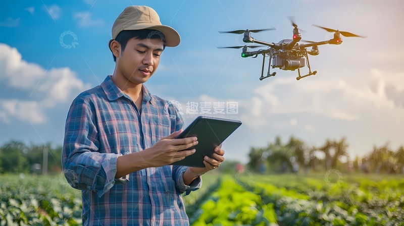 高清大图下载【趣麦麦图】智能农业无人机农田作业场景