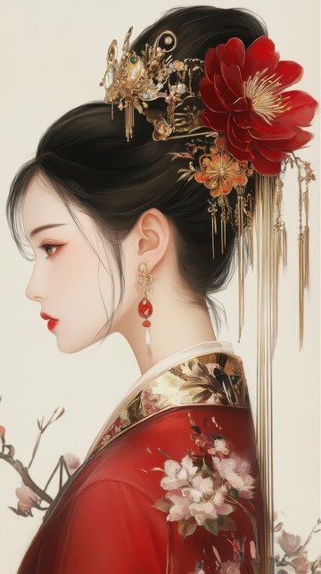 手绘简约古风美女