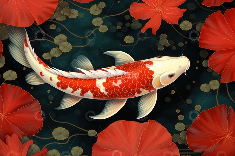 高清大图下载【趣麦麦图】手绘简约一条锦鲤