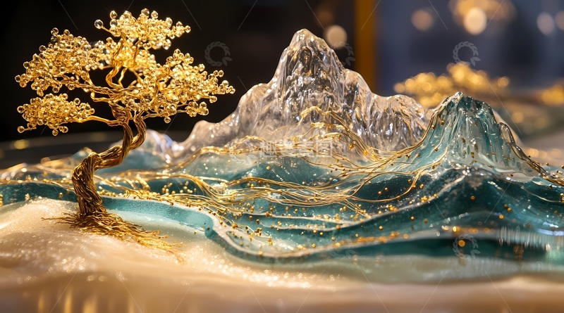 高清大图下载【趣麦麦图】金树雪山艺术摆件