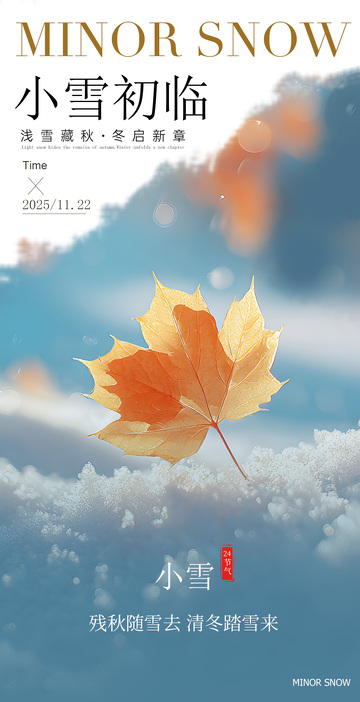 小雪节气枫叶雪景风景海报