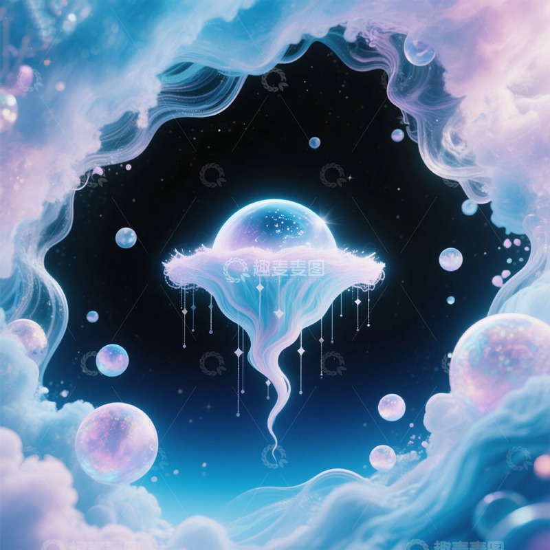 高清大图下载【趣麦麦图】梦幻星云水母插画