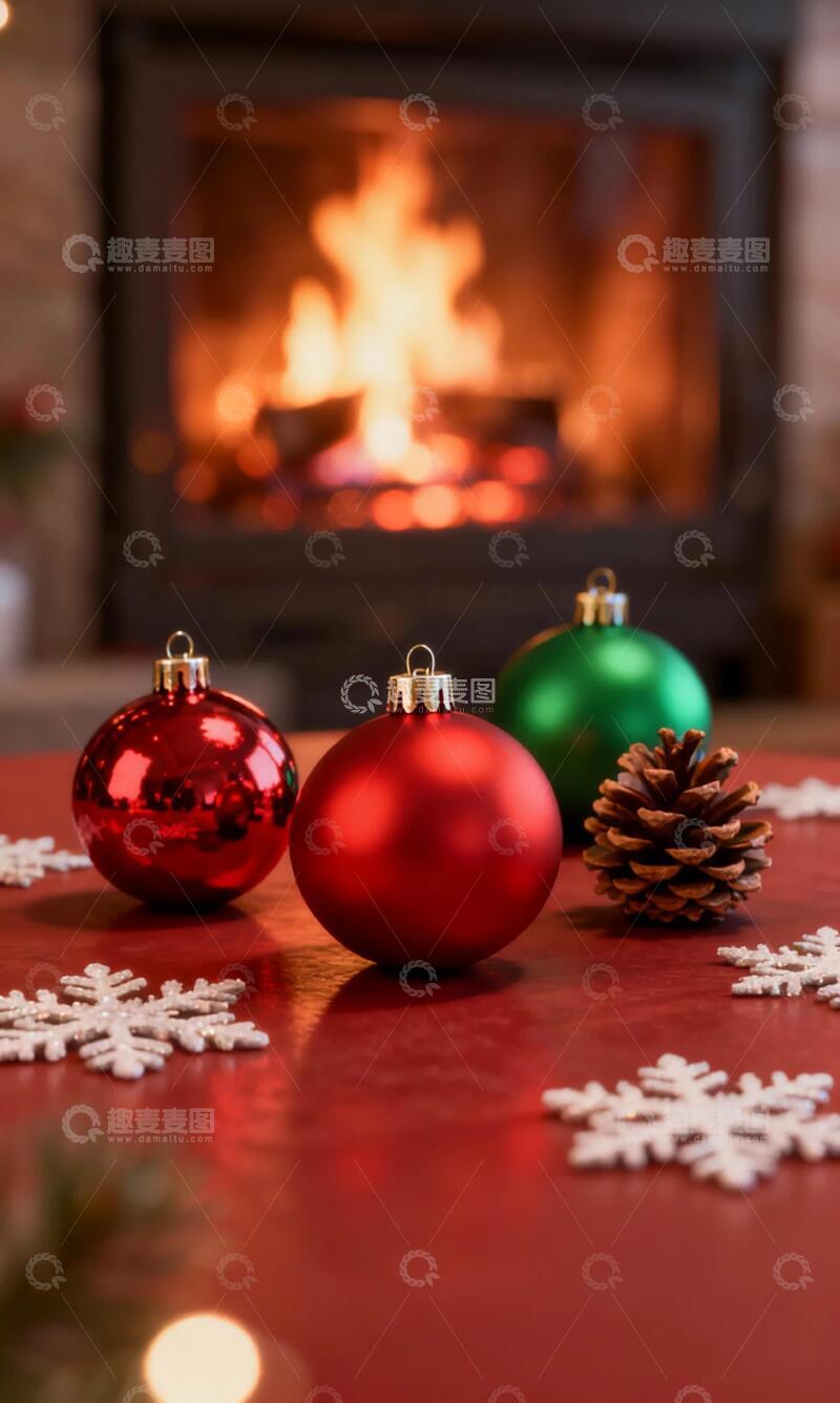 高清大图下载【趣麦麦图】圣诞壁炉装饰温馨场景