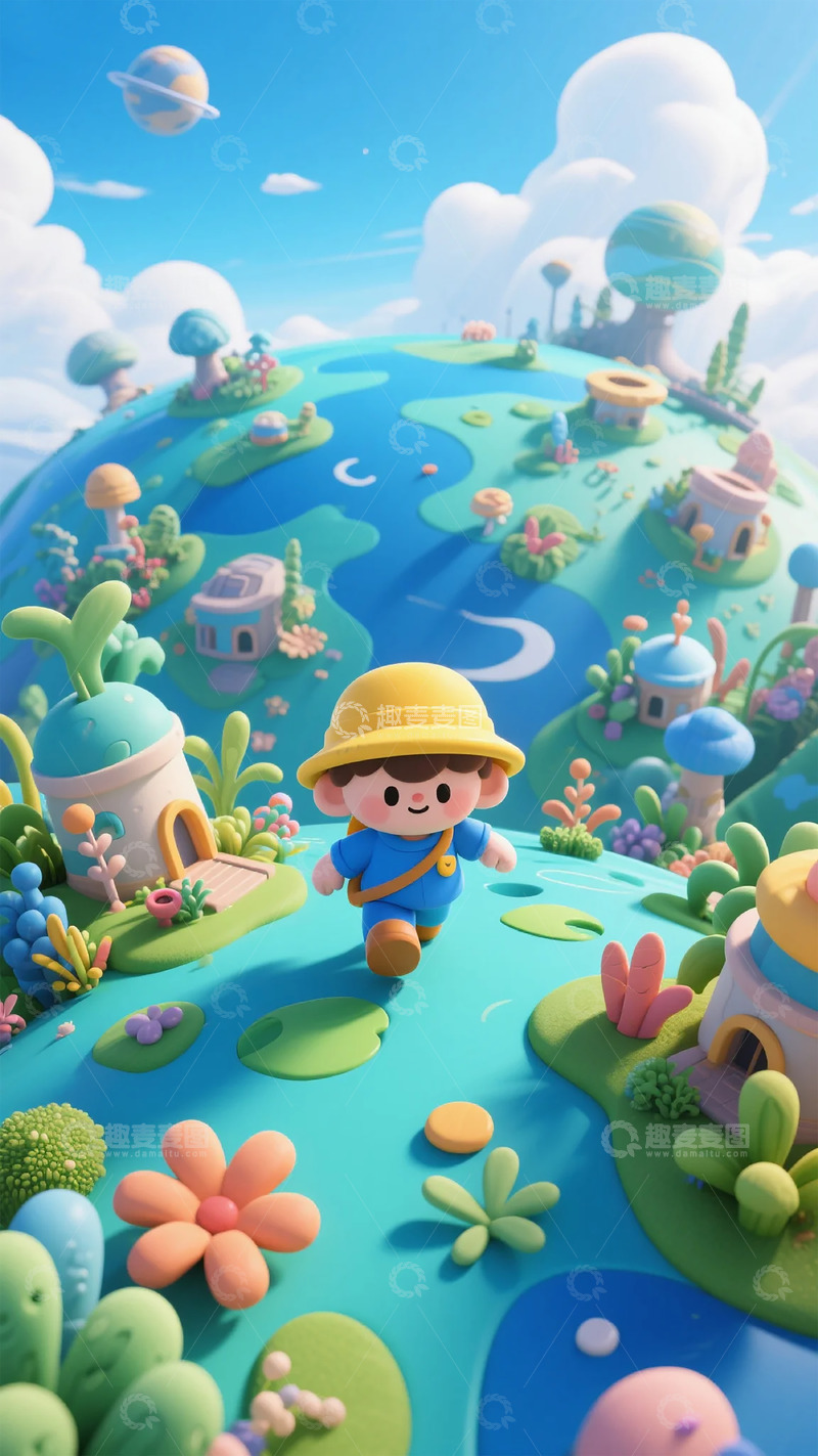 高清大图下载【趣麦麦图】卡通风童趣岛景观插画