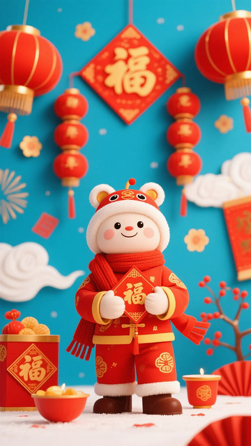 新年庆祝卡通熊布偶设计素材