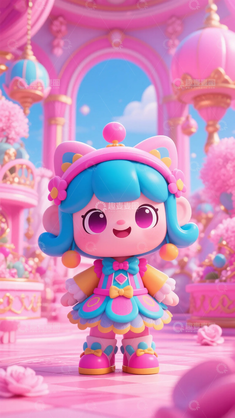 高清大图下载【趣麦麦图】卡通梦幻城堡小女孩