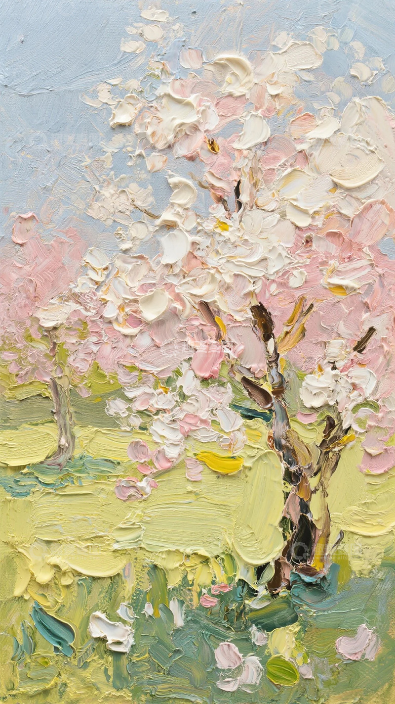 高清大图下载【趣麦麦图】油画风盛开樱花树自然风光