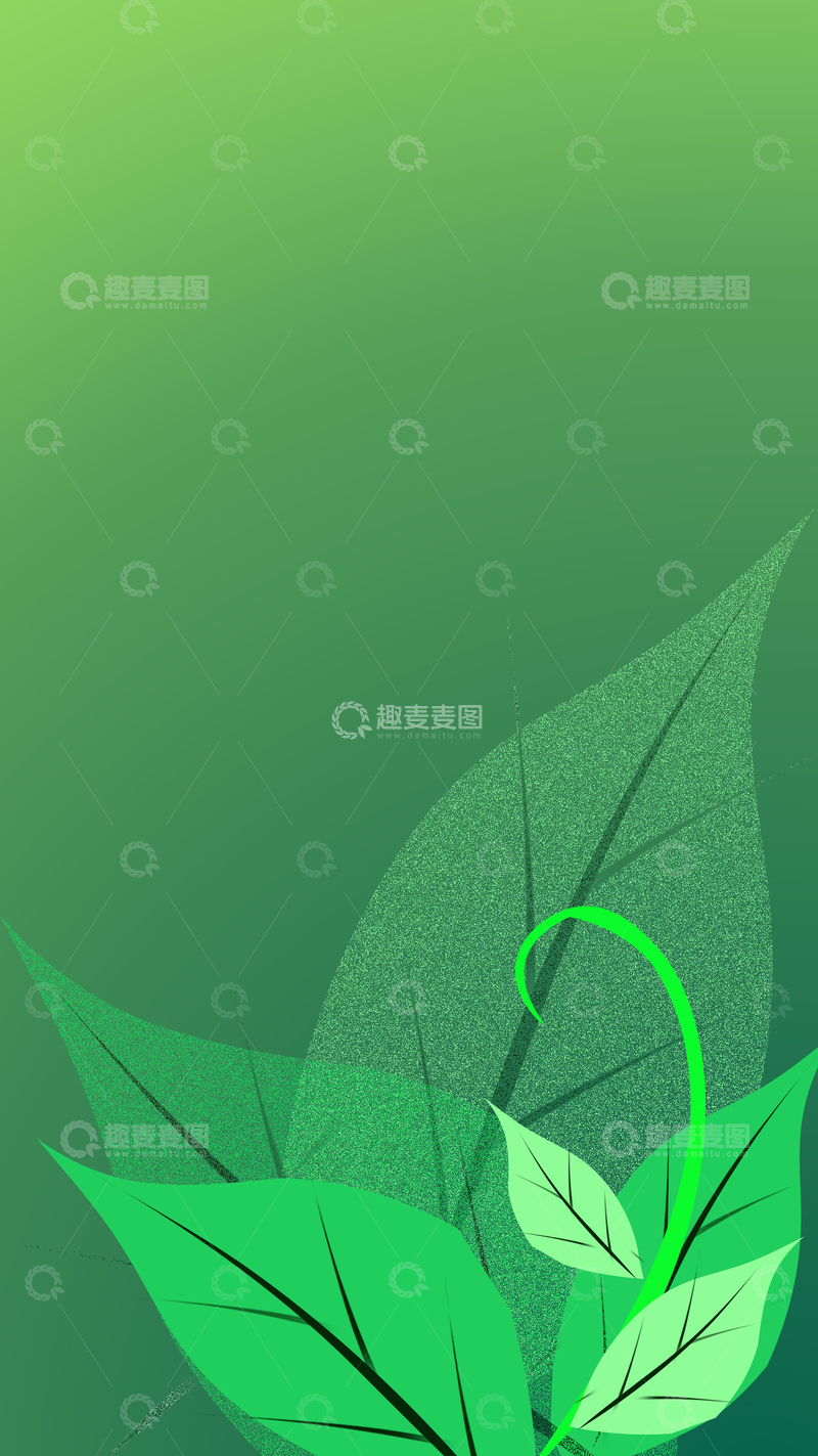 源文件下载【趣麦麦图】-绿色渐变叶子艺术背景设计