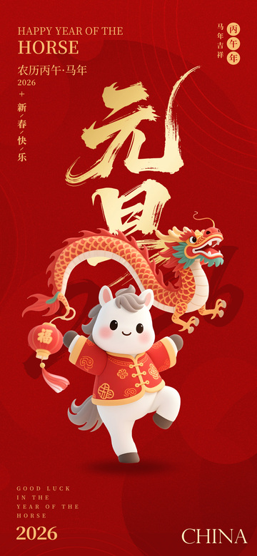 马年喜庆插画祝福海报