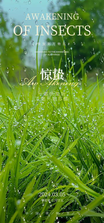 惊蛰春草露珠图