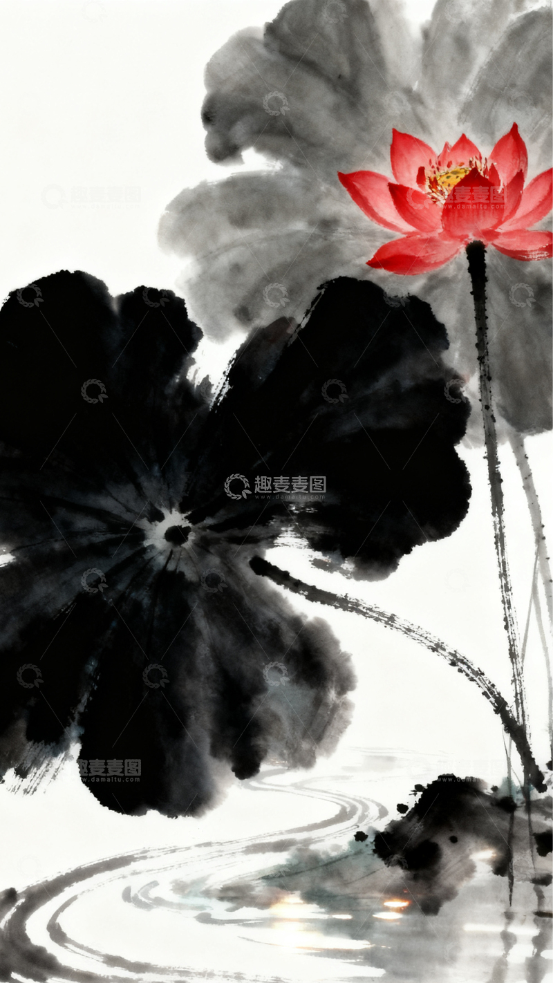 高清大图下载【趣麦麦图】水墨荷花中国画写意绘画