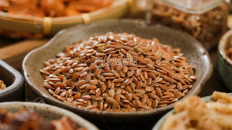 高清大图下载【趣麦麦图】亚麻籽  棕亮  健脾   