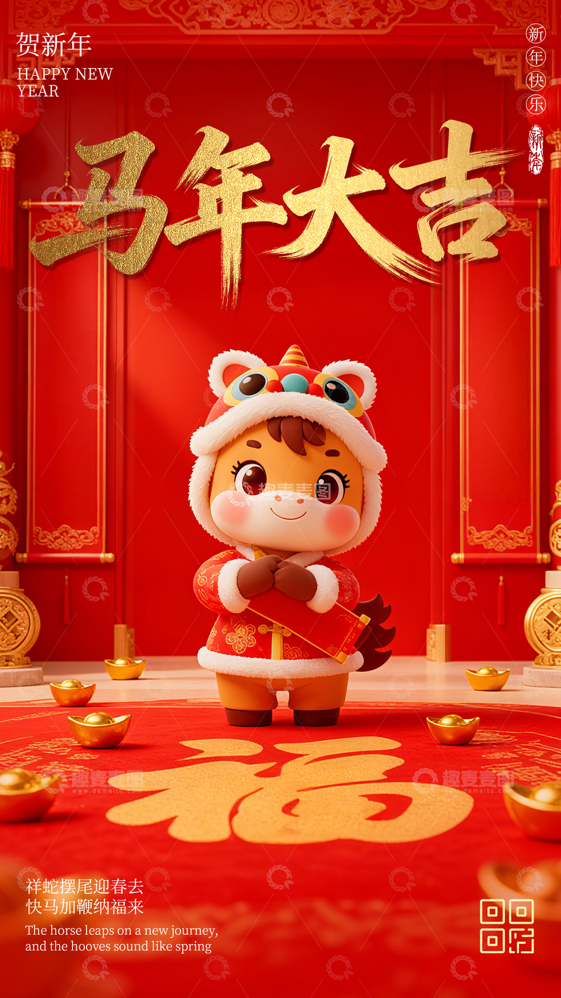 源文件下载【趣麦麦图】-简约3D新年春节海报