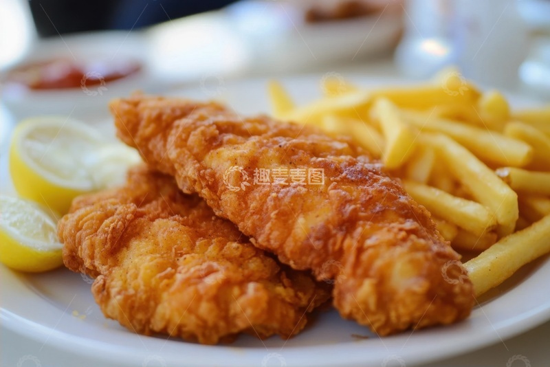 高清大图下载【趣麦麦图】一盘炸鸡排和炸薯条