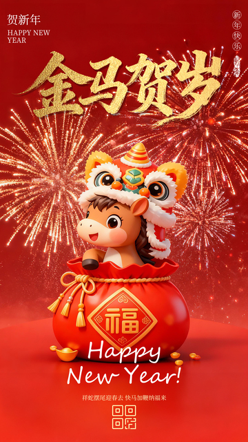 3D简约马年春节海报