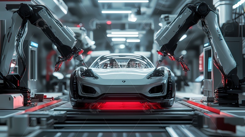 高清大图下载【趣麦麦图】未来工厂智能汽车组装场景