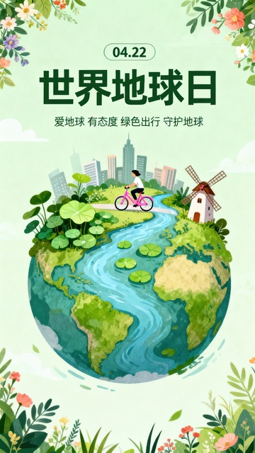 世界地球日海报设计插画