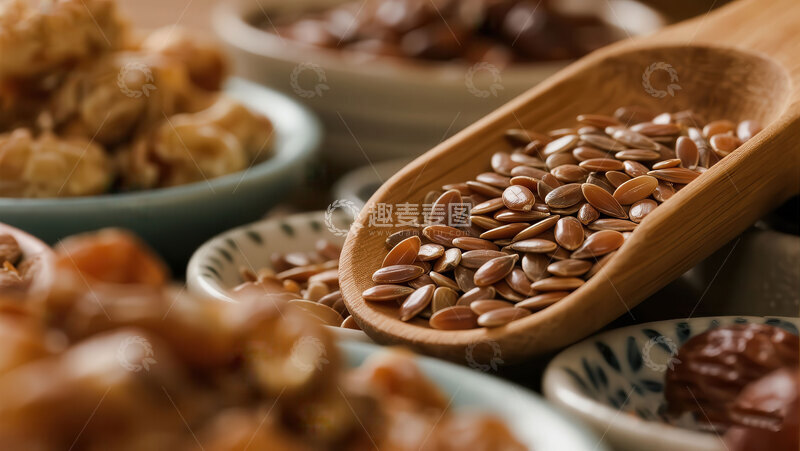 高清大图下载【趣麦麦图】亚麻籽  棕亮  安神   