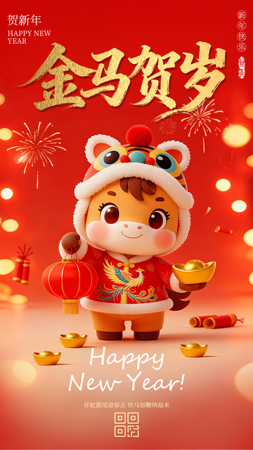 3D简约马年海报