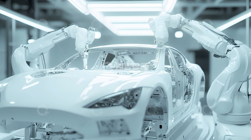 高清大图下载【趣麦麦图】现代化汽车制造机械臂作业