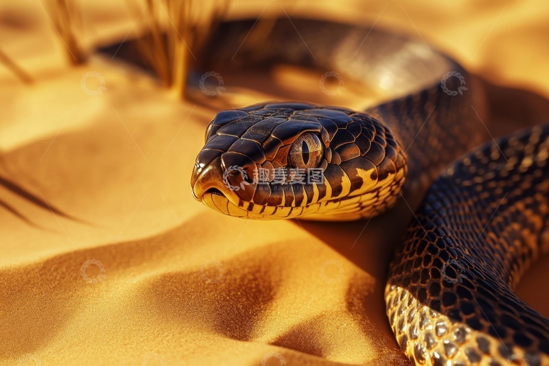 高清大图下载【趣麦麦图】沙漠里爬行的一条蛇