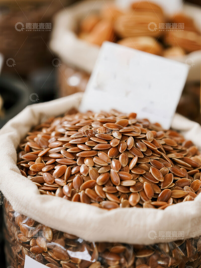 高清大图下载【趣麦麦图】亚麻籽  棕亮  消食  