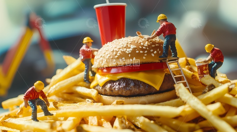高清大图下载【趣麦麦图】迷你工人汉堡薯条创意摄影