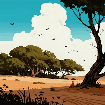 沙漠树林风景插画