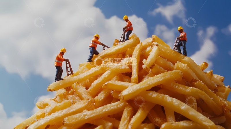高清大图下载【趣麦麦图】微型工人薯条创意摄影