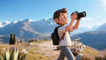 动画人物山间摄影风光