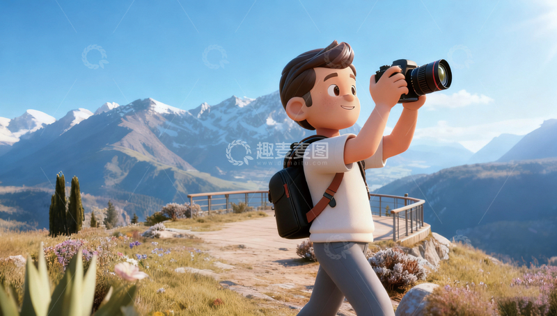 高清大图下载【趣麦麦图】动画人物山间摄影风光