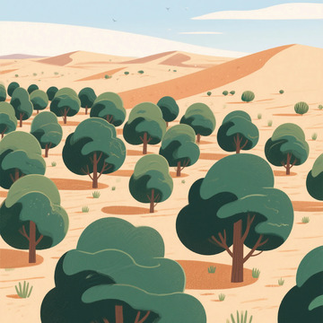 沙漠绿洲树木插画