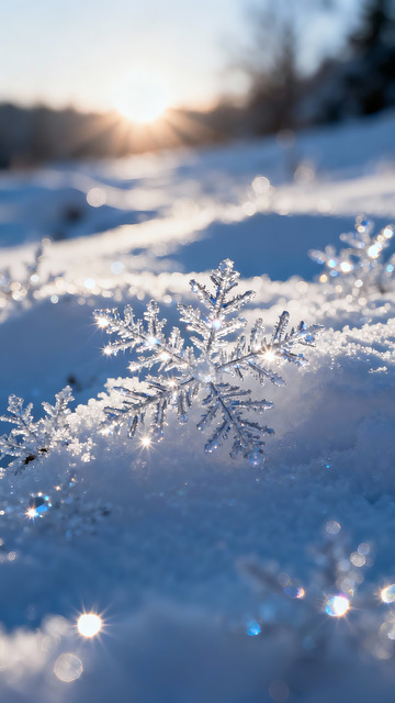 清晨雪地雪花