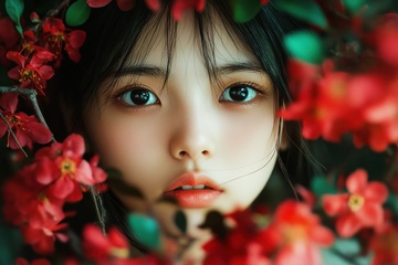 鲜花丛中的少女